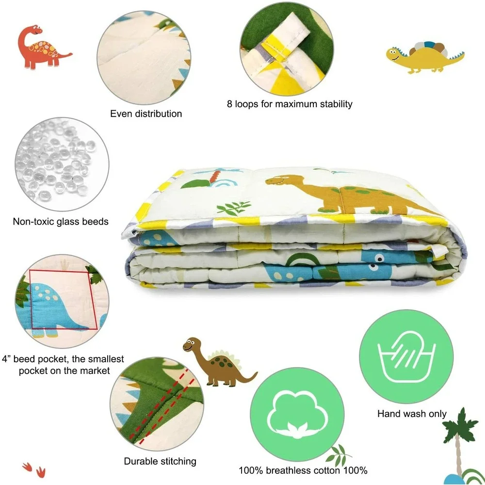 TerriTrophy Kids Dinosaur Weighted Blanket 7lbs 41 x 60in